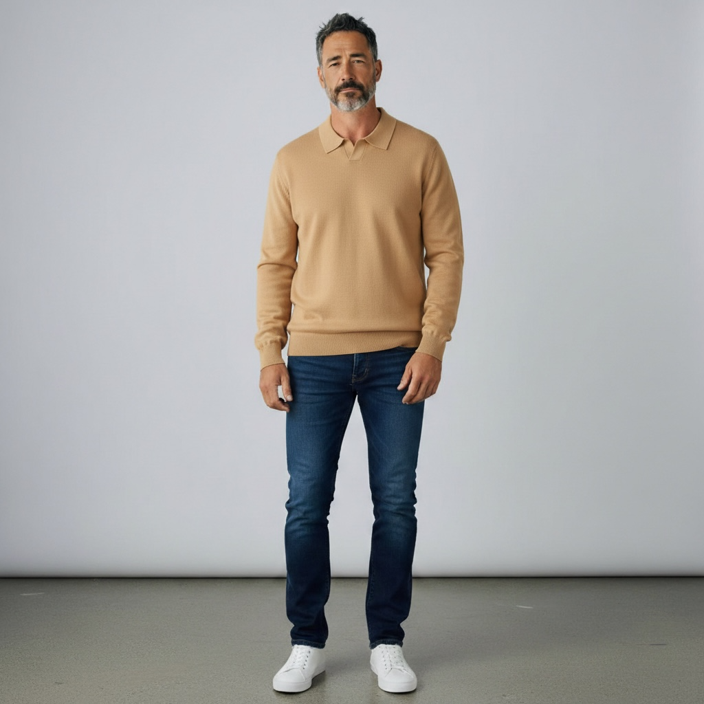 Wool Long Sleeve Buttonless Polo