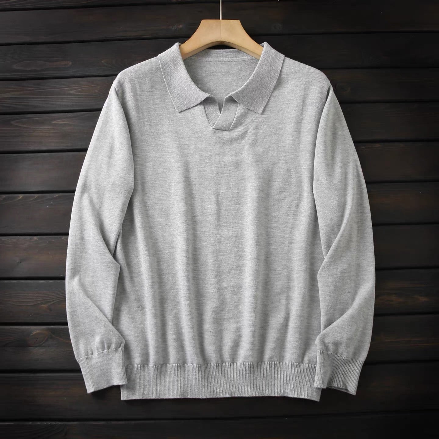 Wool Long Sleeve Buttonless Polo