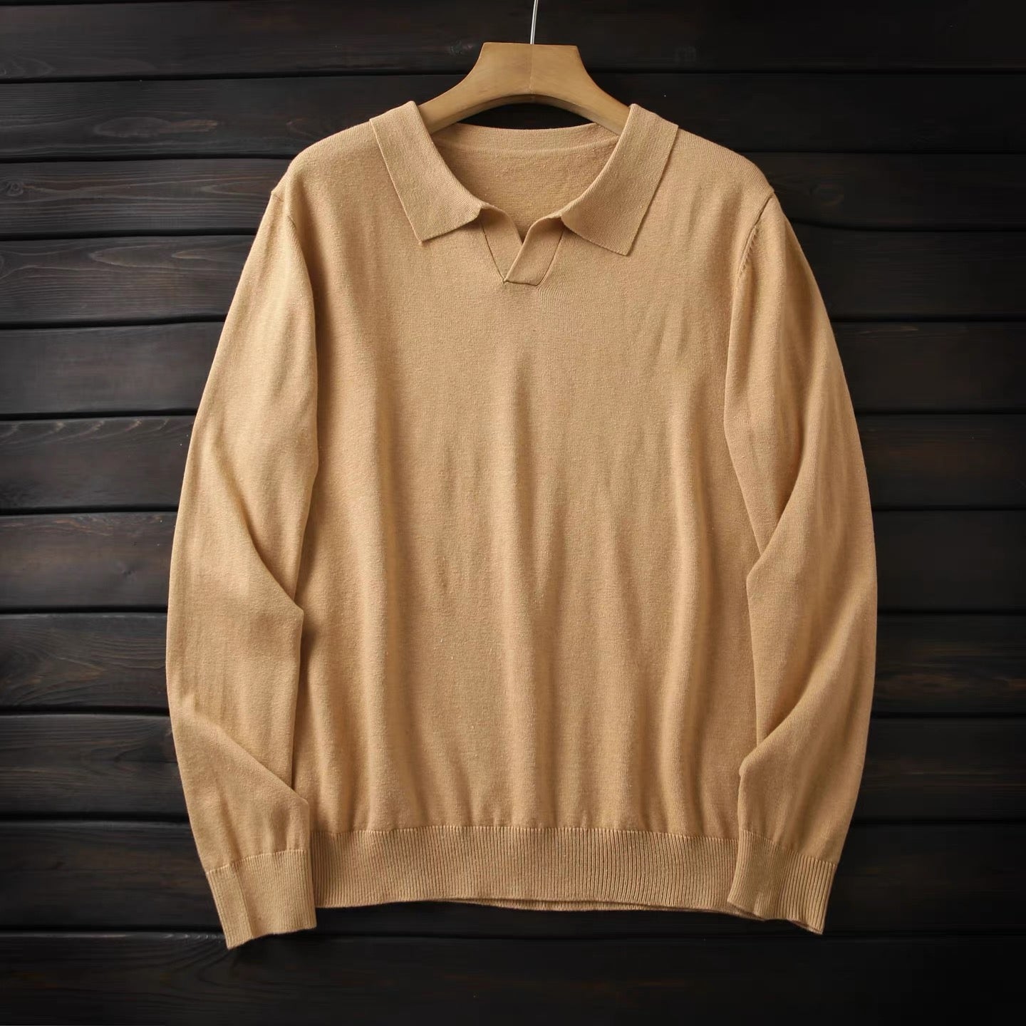 Wool Long Sleeve Buttonless Polo