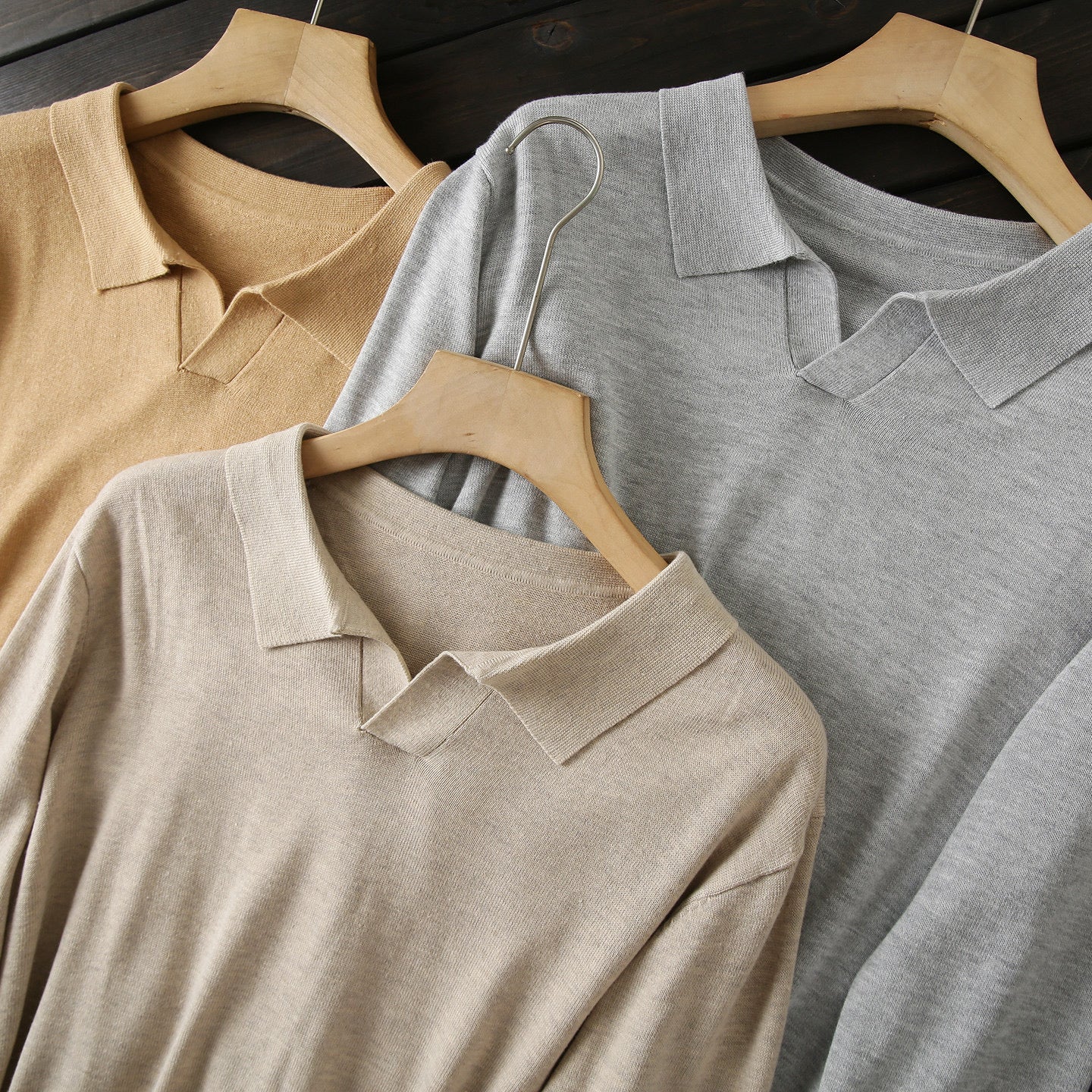 Wool Long Sleeve Buttonless Polo