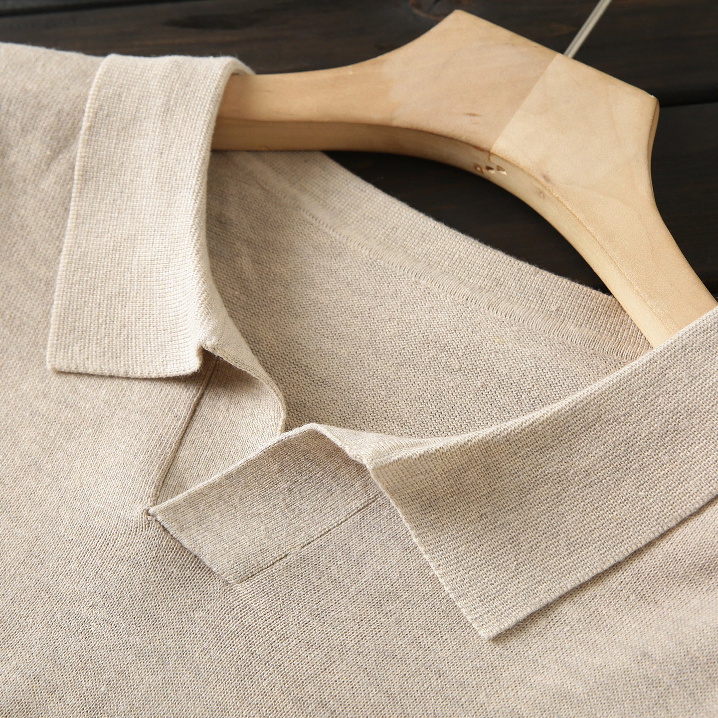 Wool Long Sleeve Buttonless Polo