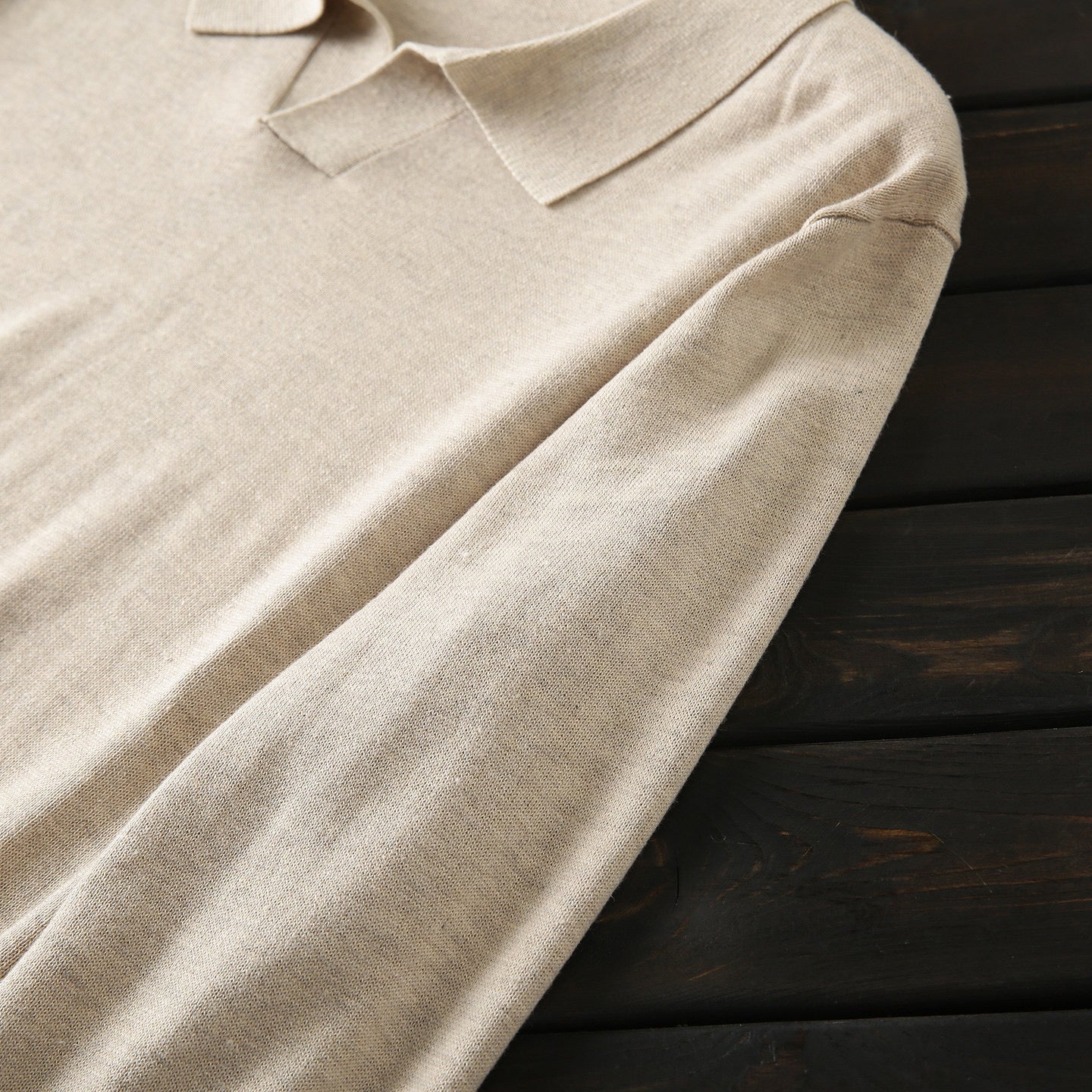 Wool Long Sleeve Buttonless Polo