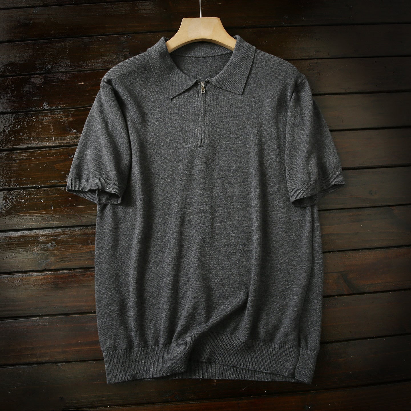 Wool Knitted Quarter-zip Polo