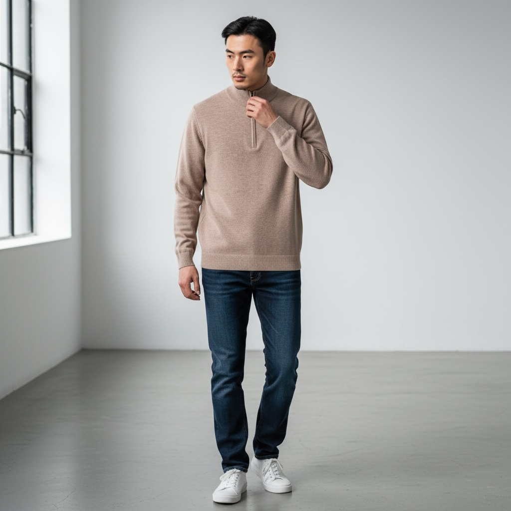 Cashmere Wool Quarter Zip Sweater