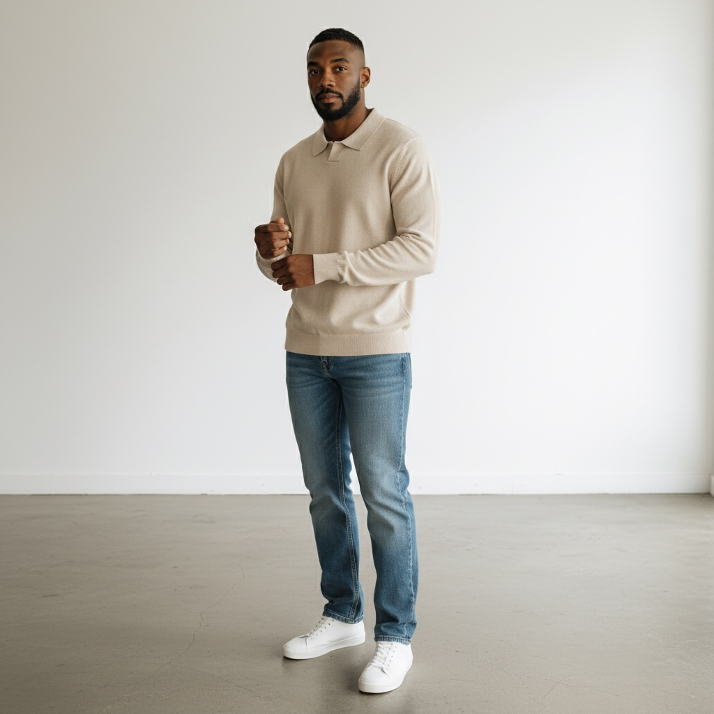 Wool Long Sleeve Buttonless Polo