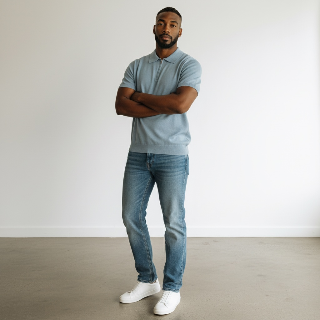 Wool Knitted Quarter-zip Polo