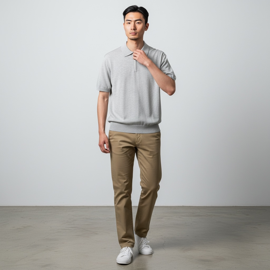 Wool Knitted Quarter-zip Polo