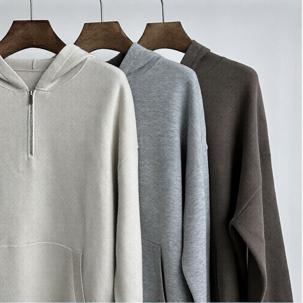 Wool Blend Quarter Zip Hoodie