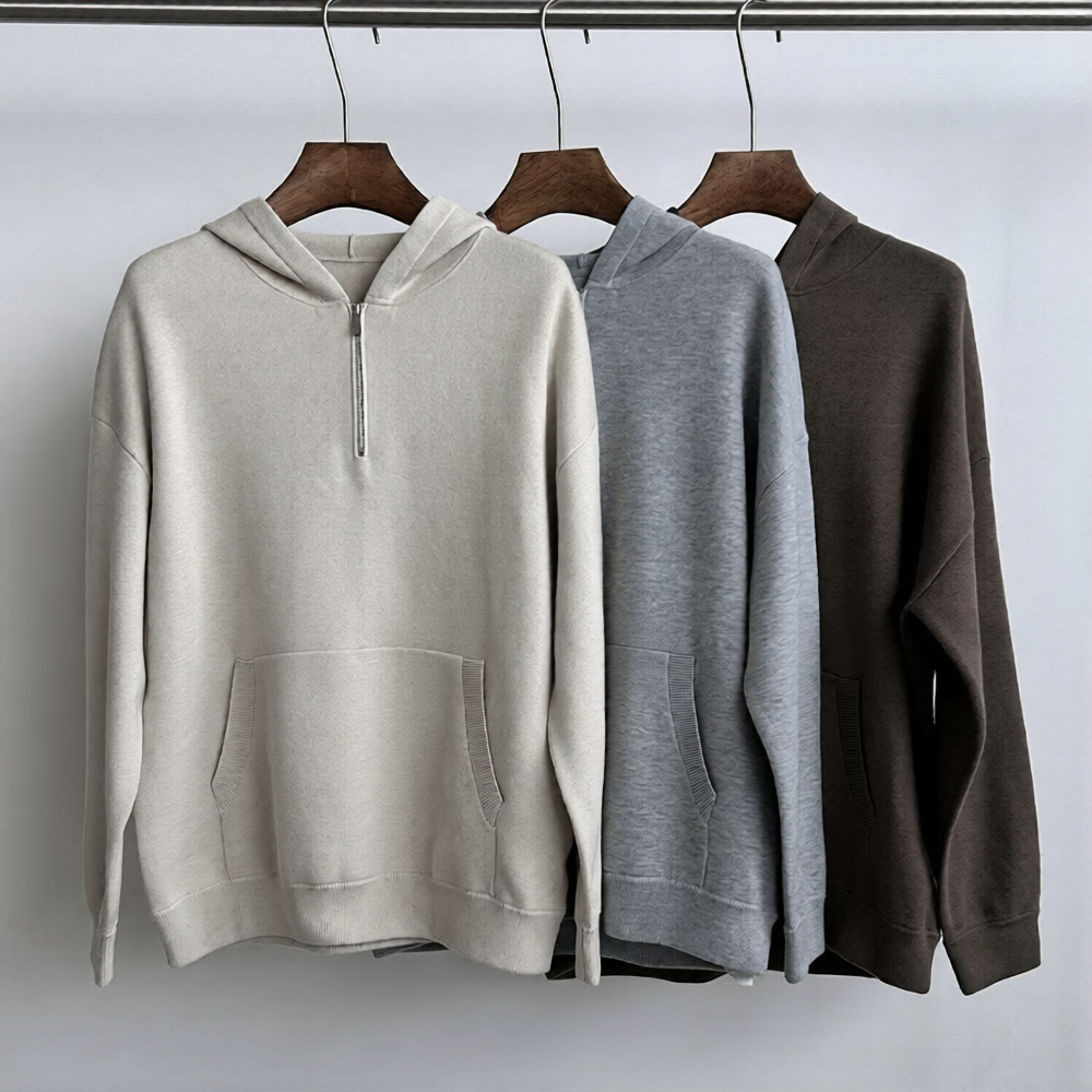Wool Blend Quarter Zip Hoodie